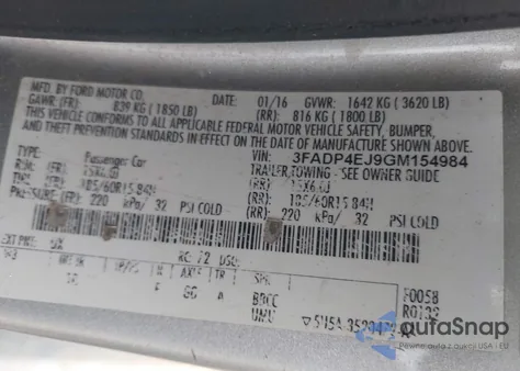 2016 Ford Fiesta Se из США, поврежденный, VIN 3FADP4EJ9GM154984